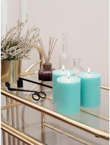 CANDWAX 3x4 inch Pillar Candles Set of 3 – Unscented Dripless Rustic Turquoise Candles for Home Styling, Weddings, Events