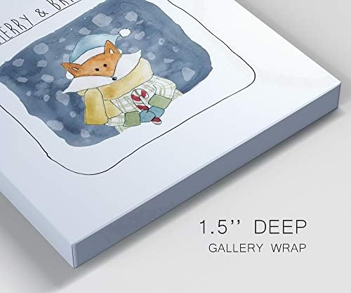 Renditions Gallery Abstract Animal Wall Art for Home Decor Christmas Fox holding Candy Cane in a Snow Canvas Hanging Artwork for Dining Living Room Kitchen Decorations - 40"X40" LT05