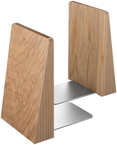 DRELIFAM Ash Wood Book Ends Heavy Duty Handmade Book Ends for Shelves Decorative Bookends to Hold Heavy Books (Ash Wood Small)