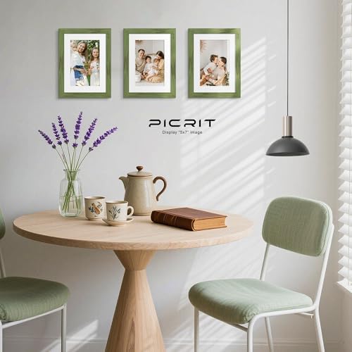 Picrit 5x7 Picture Frame Set of 12, Gallery Wall Frames, Green Wood Grain