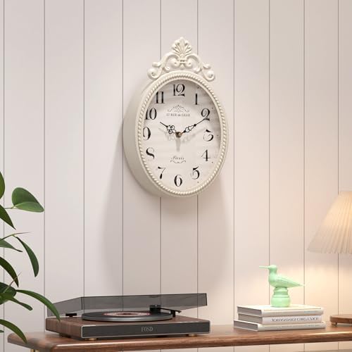 Abdurey Small French Retro Decor Wall Clock, Ivory White Vintage Oval Style