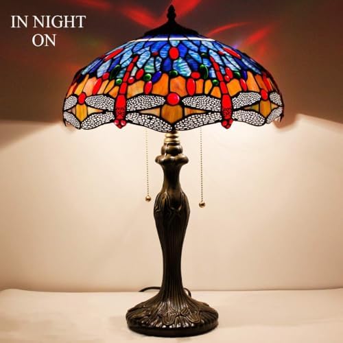 WERFACTORY Tiffany Table Lamp Stained Glass Dragonfly Style Bedside Lamp