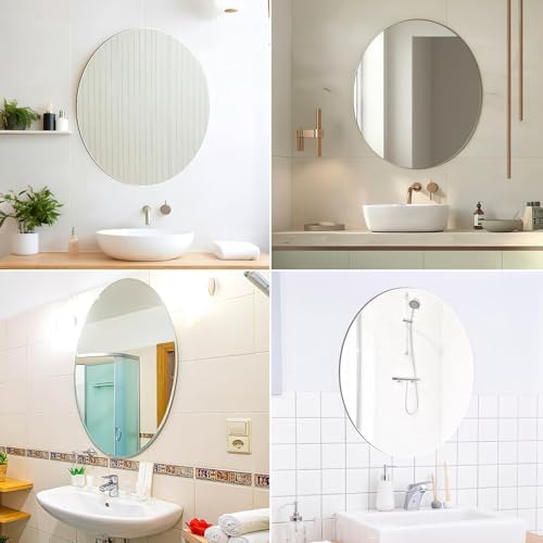 JUNEBRUSHS Oval Mirror, Acrylic Oval Bathroom Mirrors 17x14 Inchs | Unbreakable Frameless Wall-Mounted Mirrors, for Wall Bedroom Home Decor