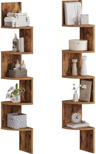 HOOBRO Corner Shelf Wall-Mounted, Set of 2 Floating Corner Shelves for Wall, 5-Tier Corner Bookshelves for Living Room, Bedroom, Bathroom, Home Office, Rustic Brown BF26BJP201