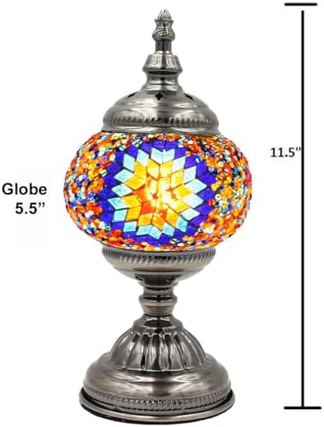 SILVERFEVER Handcrafted Mosaic Turkish Lamp Moroccan Glass Table Desk Bedside Light Bronze Base with E12 Bulb (Purple Starburst)