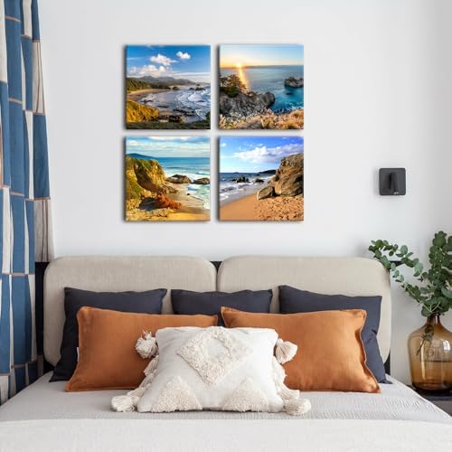 Oregon Coast Beach Wall Art Ocean Landscape Canvas Pictures Prints Coastal Wall Decor for Bathroom Living Room Kitchen Modern Home Decorations Nature Scenery Paintings Nautical Artwork 20x20” 4 Pcs