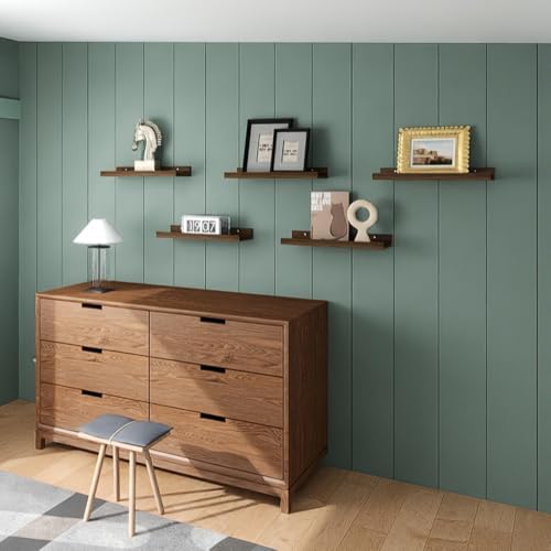 RICHER HOUSE 5-Set Floating Shelves with Lip, Walnut Wall Mounted Shelf