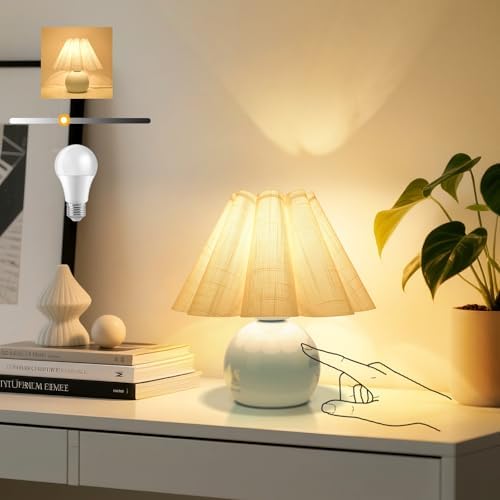 Light Blue Small Touch Control Table Lamp for Bedroom,Blue Bedside Lamps for Nightstand,Cute Mini Small Table Lamps for Small Spaces with Scalloped Shade for Kitchen Counter,Bookshelf,Living Room