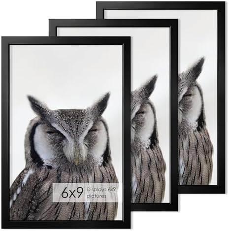 6x9 Metal Picture Frame - High-End Aluminum Frame for Art, Simple and Elegant 6 by 9 Poster Photo Frame for Wall Gallery, Mount Horizontally or Vertically, Black, 3 Pack