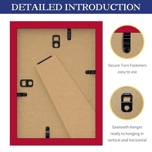 An&He 5x7 Picture Frame, Wooden Photo Frame with Tempered Glass for Wall or Tabletop Display, Classic Home Décor – Red