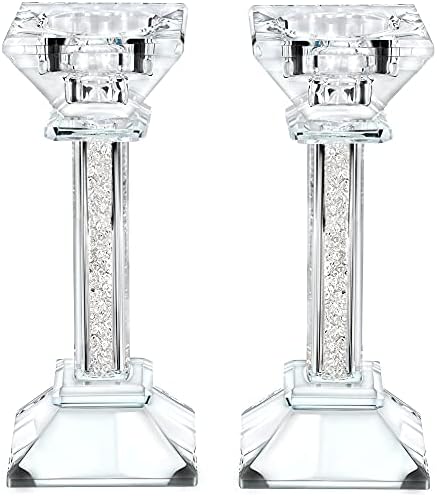 Crystal Candle Holders Set of 2-6.2" Tall Crystal Candlestick Holders - Ultra Elegant and Modern Centerpiece Home Decor