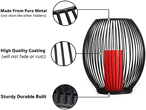 OLEEK Outdoor Candle Holder Decor Set - Black Candle Holder - Candles Holders for Table Centerpiece - Hurricane Candles Holder for Pillar Candles Cage Candle Holders Black Wire Decorative