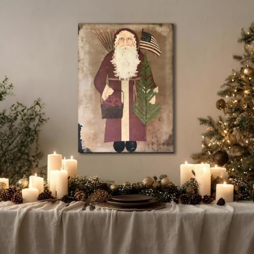 FLZYKGPA Retro Christmas Wall Art Prints 16x24in, Santa Claus Christmas Holiday Canvas, Winter Farmhouse Christmas Poster, Christmas Gallery Wall Decor, Vintage Christmas Decor for Holiday