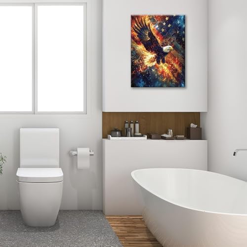 Eagle American Flag Canvas Wall Art Patriotic Pictures Art Painting Military Prints Eagle Modern Artwork for Bathroom Living Room Bedroom Office Framed Wall Decor 16"x24"