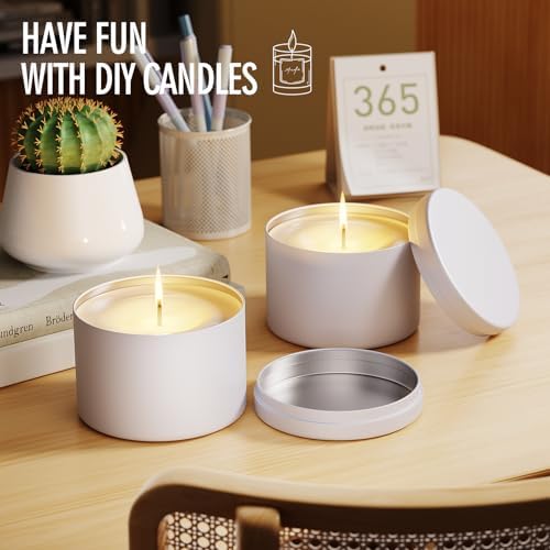 Empty Candles Tins 4 oz Candle Jars 24 pcs Candle Containers for Candle Making with Lid (White-4oz)