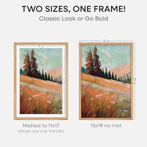 Homeforia 13x19 Natural Oak Picture Frame, High-End Wood, 11x17 Mat, Glass