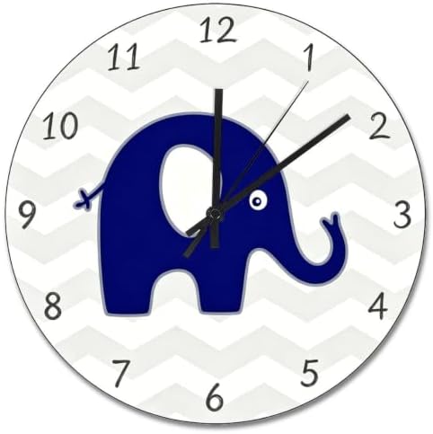 ArogGeld Navy Blue Grey Elephant Wall Clock for Kid Room Nursery Wood Clock