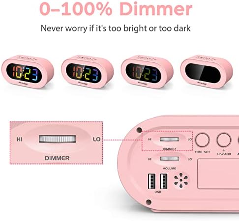 REACHER Pink Colorful LED Digital Alarm Clock with USB Charger