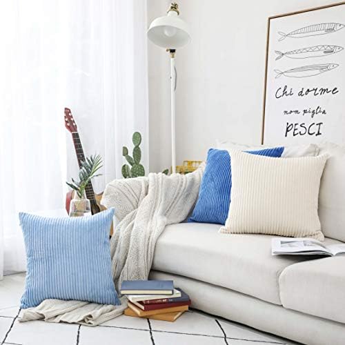 Home Brilliant 24x24 Pillow Covers Set of 2 Striped Velvet Corduroy Euro Throw Pillow Sham Large Cushion Covers for Chair Summer Decor, 24 x 24 inch, Cream Cheese