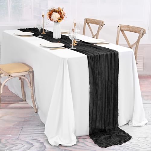 20 Pack Black Table Runner 10Ft Cheesecloth Table Runner Boho Long Cheese Cloth Table Runners Romantic Sheer Fabric Gauze Table Runners for Wedding Party Bridal Shower