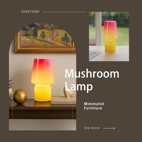 Mushroom Lamp,Mother's Day Gifts,Small Table Lamp,Cute Nightstand Kitchen Mini Lamp,Glass Table Lamp,Suitable for Bedrooms, Kitchens, Living Rooms, Bedside, Girl Gifts（Pink Gradient）