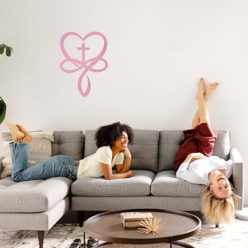 Natrlart Metal Infinity Heart Cross Wall Decor, Unique Cross Decorative Wall Art, Heart And Love Sign Wall Plaques, Love Gift For Adult Home Wedding Decor Room Bedroom Living Room Decoration（Pink