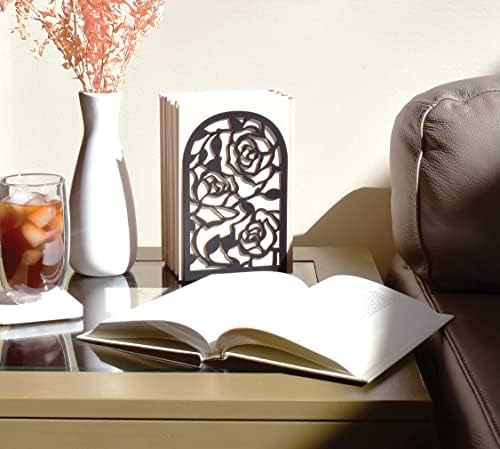 CNK Premium BookEnds - Heavy Duty Metal Book Stoppers for Home Office, Decorative Book Shelf Holders (Rose Black)