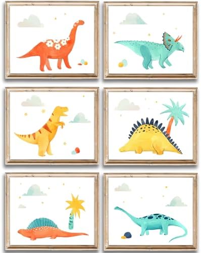 Dinosaur Wall Decor Art Prints (Set of 6) - Unframed - 8x10s | Educational Prehistoric Decor for Kids' Rooms | Wall Decor for Boys and Girls Bedrooms or Nurseries | Bathroom Pictures Wall Decor
