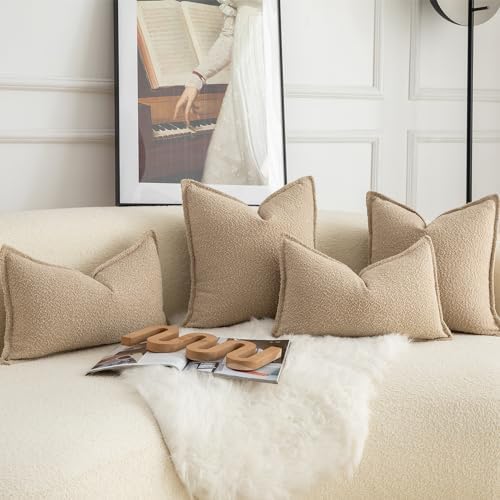 MANDIOO Pack of 2 Decorative Throw Pillow Covers Accent Solid Woven Textured Cushion Covers Pillow Cases Bedroom Living Room Sofa Home 16 x 16 lnch Camel