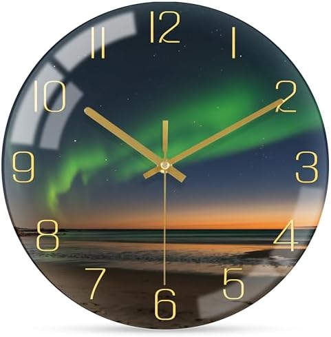 VIKMARI Aurora Black Gold Silent 8" Wall Clock Bathroom Living Room Decor