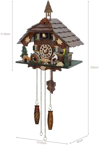 Cuckoo Clock Wall Art, 12 Melodies, Volume Control, Night Mode, Germany Style Black Forest Retro Handcrafted Wooden Chalet, Traditional Rustic Home Decor, Gift for Family (10.5" x 23")