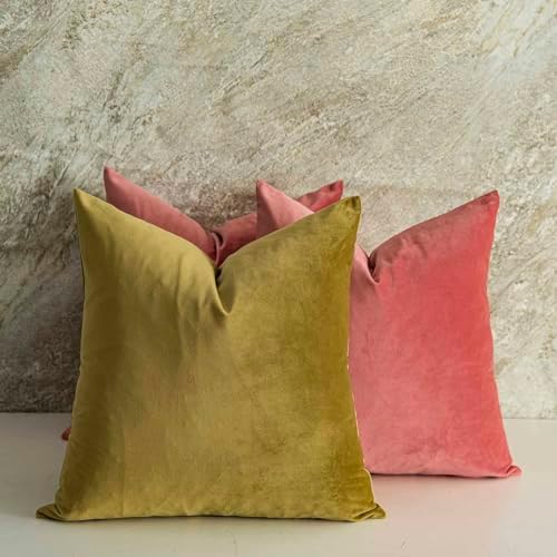 Coral Decorative Velvet Throw Pillow Covers 18x18 inch Set of 2 with Zipper Luxury Soft Solid Square Cushion Covers Case for Sofa Couch Bed Living Room