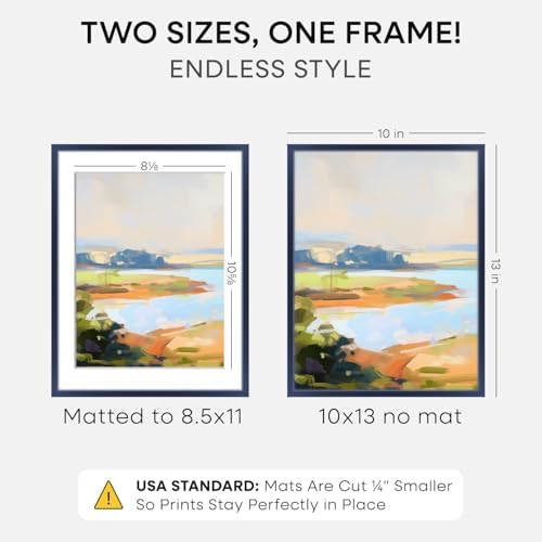 Homeforia 10x13 Blue Picture Frame, High-End Metal, 8.5x11 Mat, Glass