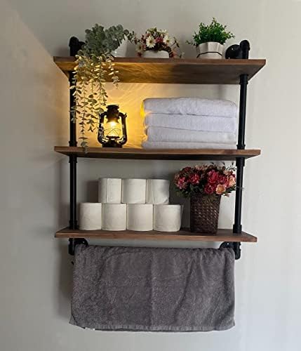 ROGMARS Industrial Floating Pipe Wall Shelves with Towel Rack 30 Inch