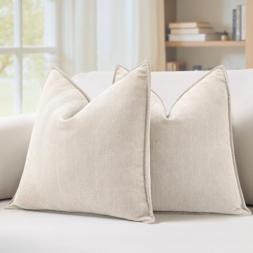 MIULEE Pack of 2 Cream Beige Decorative Chenille Pillow Covers 20x20 Inch