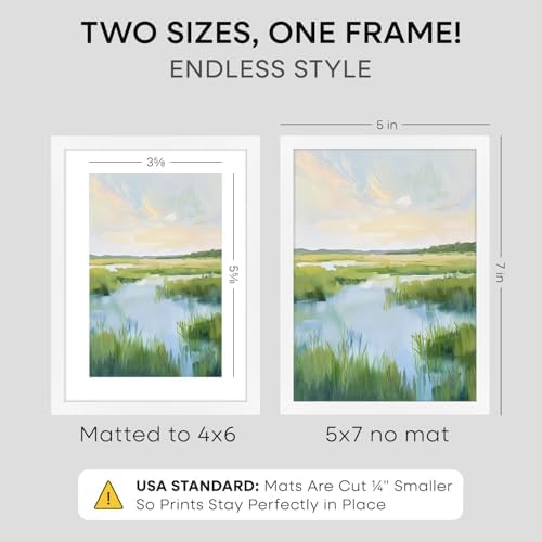 Homeforia 5x7 White Picture Frame, High-End Metal, 4x6 Mat, Glass