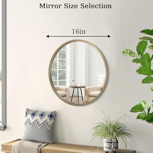 AOAOPQ Wall Mounted Mirror Round Hanging Mirror Hanging for Bedroom Living Room Dressing Tempered Glass Aluminum Metal Brushed Frame Mirror 16 inch Bronze