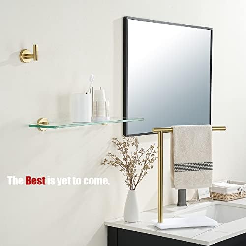 JQK Bathroom Glass Shelf Gold, Tempered Glass Shower Storage 20 by 5 inches, 304 Stainless Steel Brushed Gold Wall Mount, TGS101L20-BG