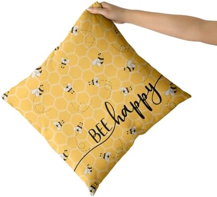 Giwawa Summer Bee Pillow Covers Set of 2, 18"x18" Happy Kind Decorative Square Pillowcases, Yellow Honeycomb Farmhouse Throw Cushion Cover for Sofa Couch Indoor Outdoor Living Room