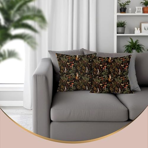 Witchy Forest Woodland Animals Pillow Covers 18x18, Dark Cottagecore Decor, Gothic Fox Mushroom Pillow Covers for Couch Bed, Witchy Room Decor, Cottagecore Room Decor