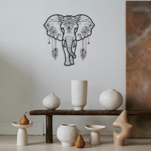 Rajukit Metal Elephant Wall Decor for Home | African elephant metal wall art. Suitable for kitchen, bathroom. Black finish.
