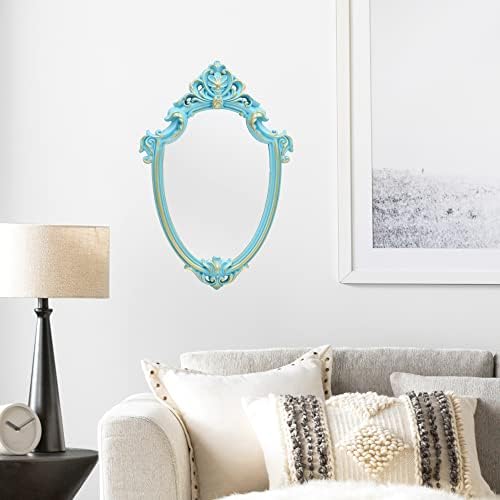 Eaoundm 16.5 x 11 inch Vintage Mirror Shield Shape (Blue) | antique mirror decorative wall mirror