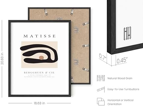 HAUS AND HUES Matisse Poster Prints, 16x20 Black Framed, Abstract Art Prints - Wavy Leaves, Minimalist Wall Art for Living Room Decor, Home Decor, Gallery Wall
