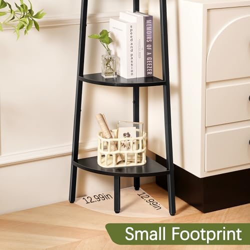 Yoobure Corner Shelf Stand, 5-Tier Bookshelf with LED Lights & Steel Frame, Tall Storage Shelves for Living Room, Bedroom, Office, Multi-Purpose Display Bookcase