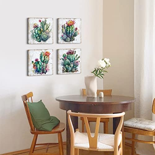 Cactus Wall Art Cactus Bathroom Decor Mexican Succulent Pictures Wall Decor | Southwestern Wall Art Boho Botanical Plants Canvas Prints Desert Flowers Paintings Living room Home Office Decor 12x12" 4Pcs
