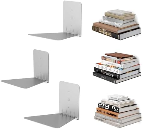 Umbra Conceal Floating Bookshelf, Metal Wall Shelf, Set of 3, Large, Silver
