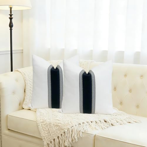 Slow Cow Black White Patchwork Throw Pillow Covers 18 x 18 Inch Pack of 2