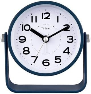 Tinload Analog Alarm Clock for Bedroom, Silent Non-Ticking Quartz Movement, Battery Operated with Snooze & On-Demand Light, Bedside Desk Table Clock, Ideal for Home,Office (Blue)