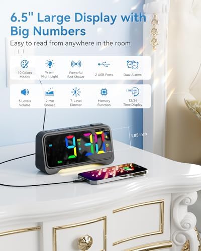 Alarm Clock for Kids Teens, Dynamic RGB Alarm Clock for Bedroom Bedside