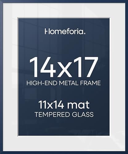 Homeforia 14x17 Blue Picture Frame, High-End Metal, 11x14 Mat, Glass